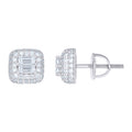 925 Sterling Silver Womens Round Baguette Cubic-Zirconia Square Fashion Stud Earrings