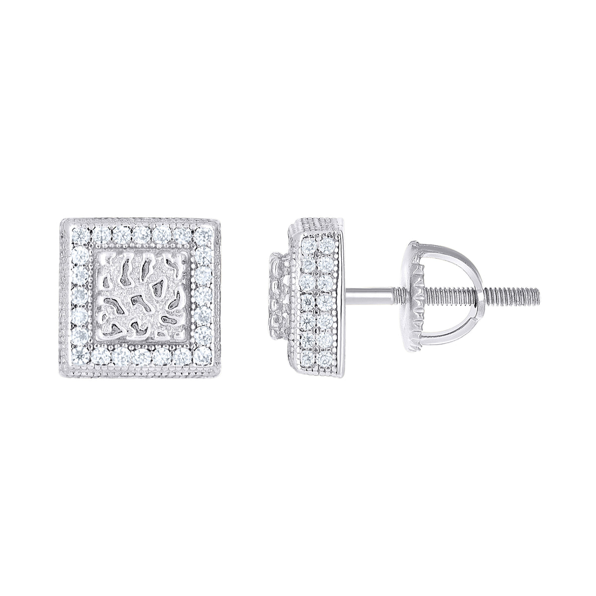 925 Sterling Silver Womens Cubic-Zirconia Square Fashion Stud Earrings