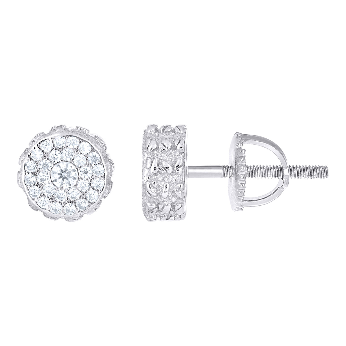 925 Sterling Silver Unisex Cubic-Zirconia Round Fashion Stud Earrings
