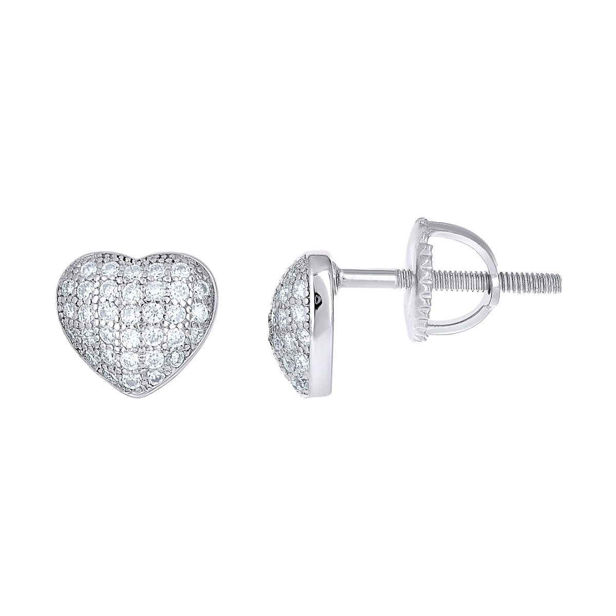 925 Sterling Silver Womens Cubic-Zirconia Heart Stud Earrings