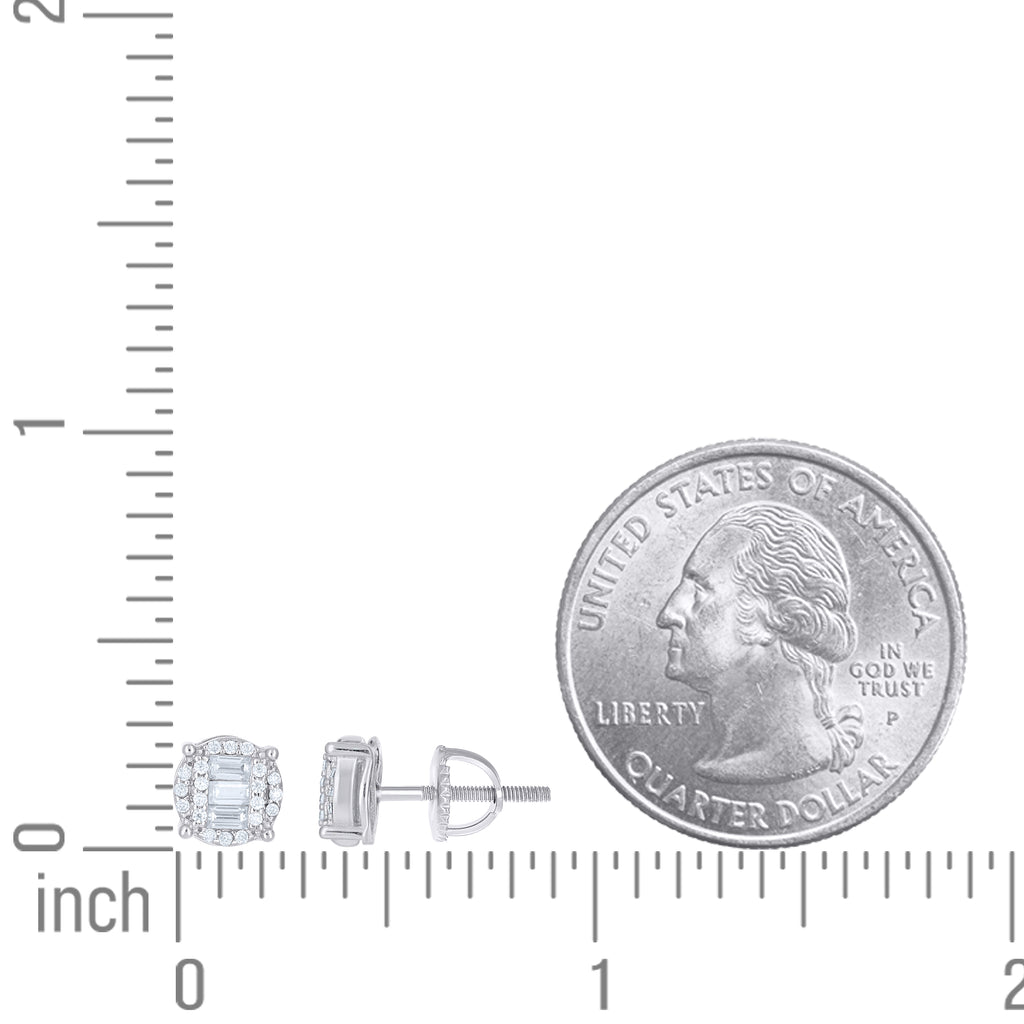925 Sterling Silver Unisex Round Baguette 0.16ct, 0.36ct Moissanite Round Fashion Stud Earrings