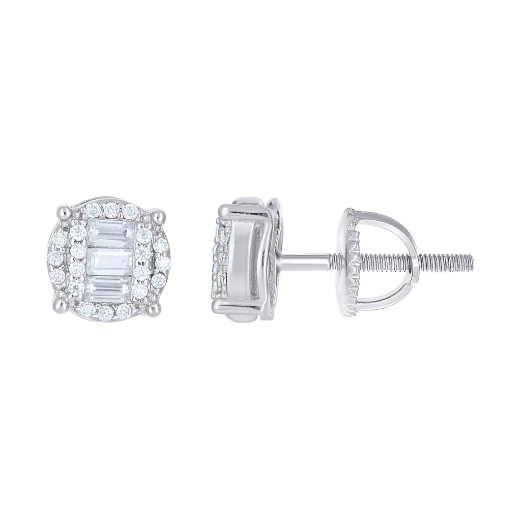 925 Sterling Silver Unisex Round Baguette 0.16ct, 0.36ct Moissanite Round Fashion Stud Earrings
