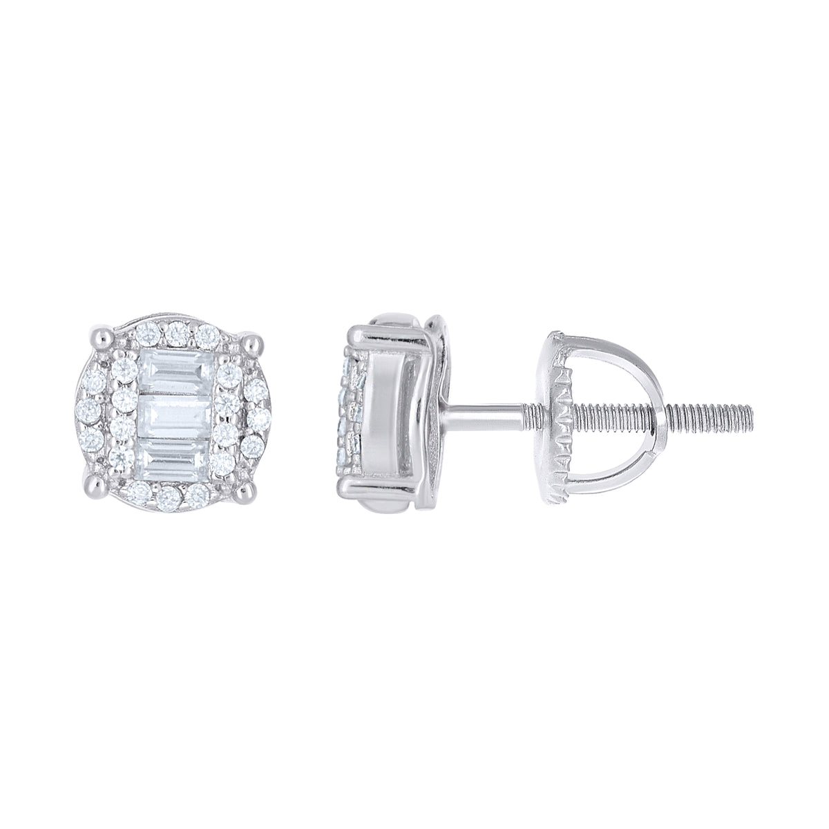 925 Sterling Silver Unisex Round Baguette 0.16ct, 0.36ct Moissanite Round Fashion Stud Earrings