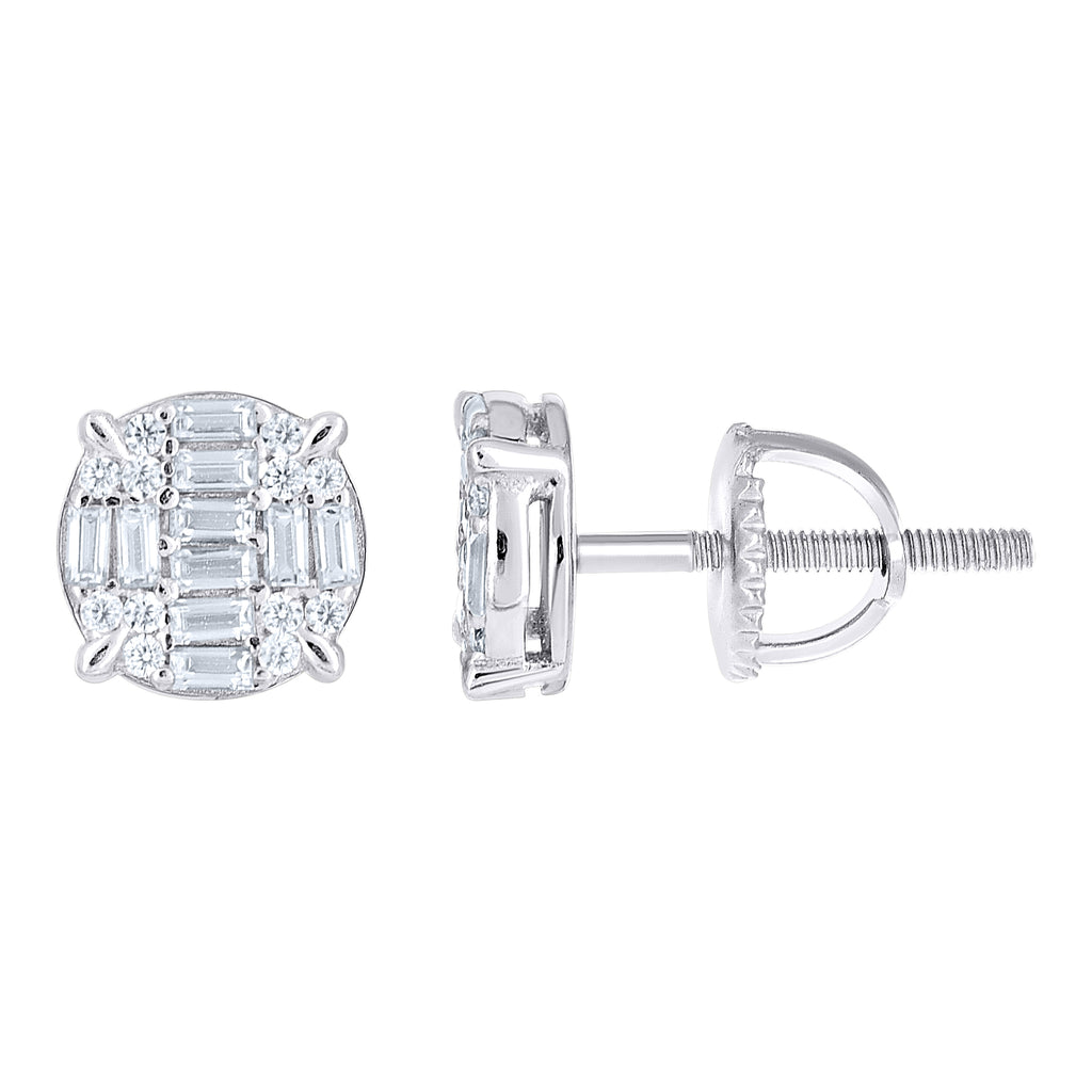 925 Sterling Silver Womens Round Baguette 0.12ct, 0.61ct Moissanite Round Fashion Stud Earrings