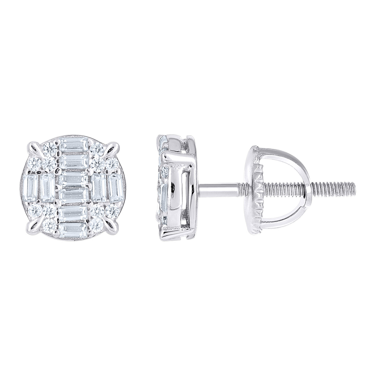 925 Sterling Silver Womens Round Baguette 0.12ct, 0.61ct Moissanite Round Fashion Stud Earrings