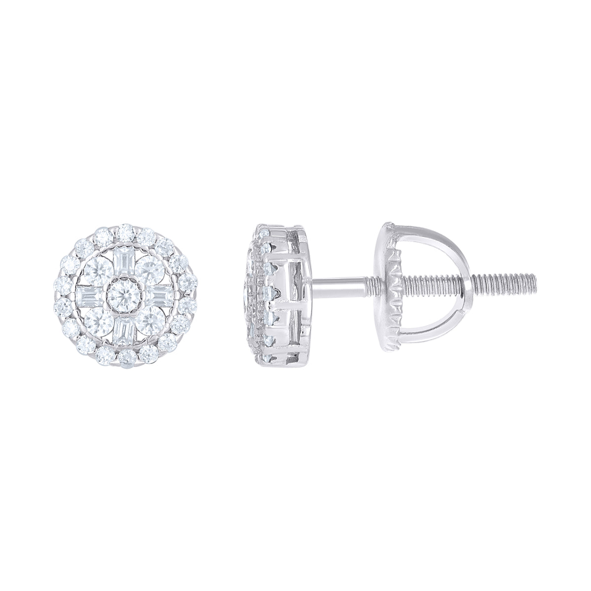 925 Sterling Silver Womens Round Baguette 0.36ct, 0.15ct Moissanite Round Fashion Stud Earrings
