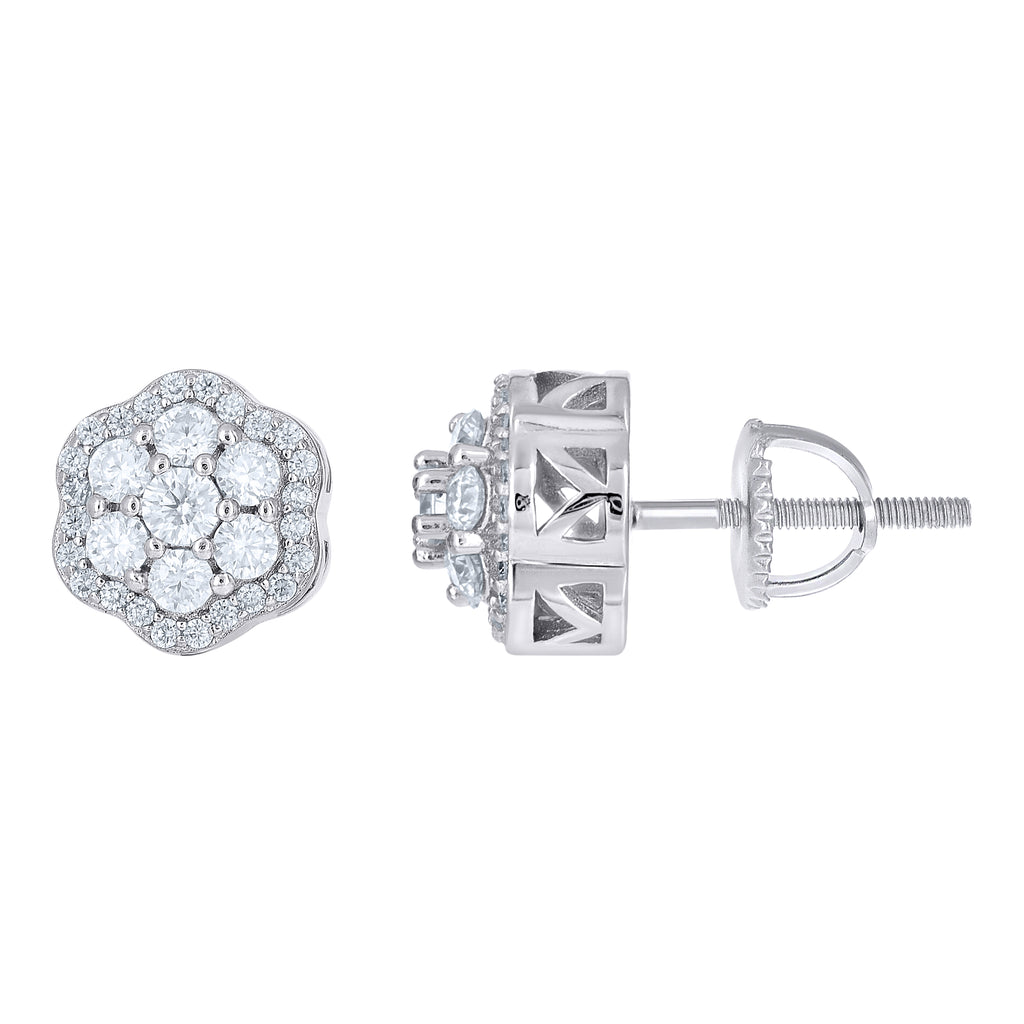 925 Sterling Silver Womens Round 0.98ct Moissanite Flower Fashion Stud Earrings