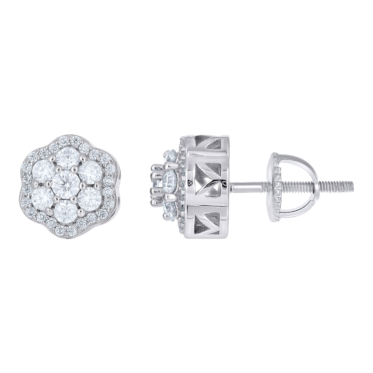 925 Sterling Silver Womens Round 0.98ct Moissanite Flower Fashion Stud Earrings