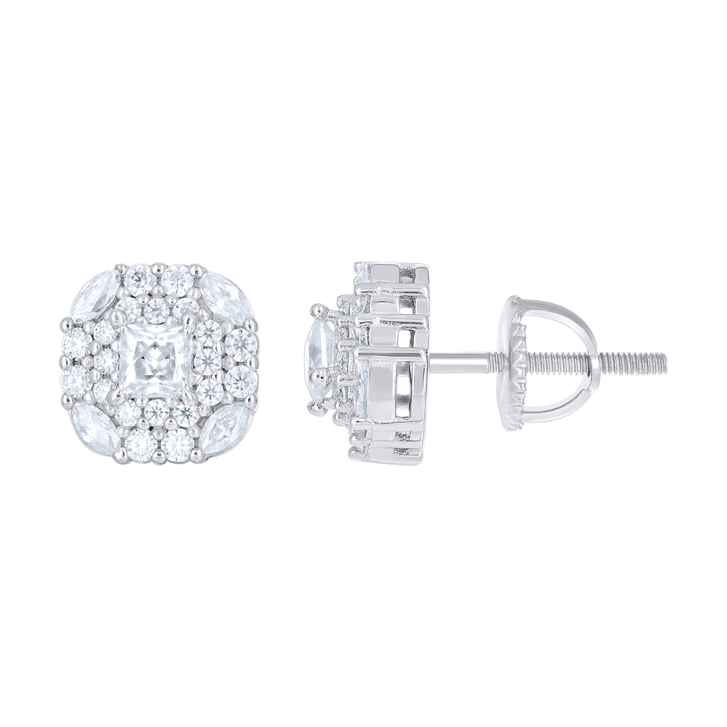 925 Sterling Silver Womens Round Marquise/Princess-cut 0.35ct, 0.93ct Moissanite Square Fashion Stud Earrings