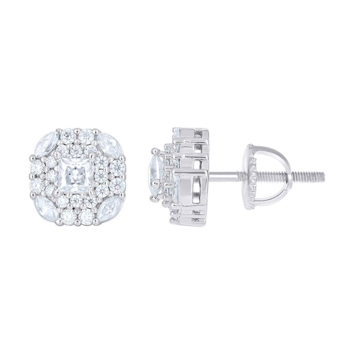 925 Sterling Silver Womens Round Marquise/Princess-cut 0.35ct, 0.93ct Moissanite Square Fashion Stud Earrings
