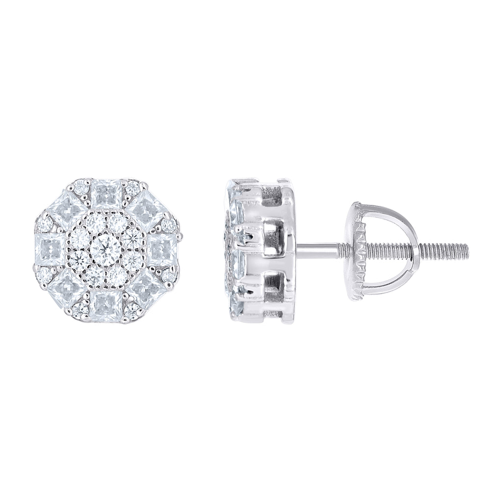 925 Sterling Silver Womens Round Princess-cut 0.31ct, 0.91ct Moissanite Round Fashion Stud Earrings
