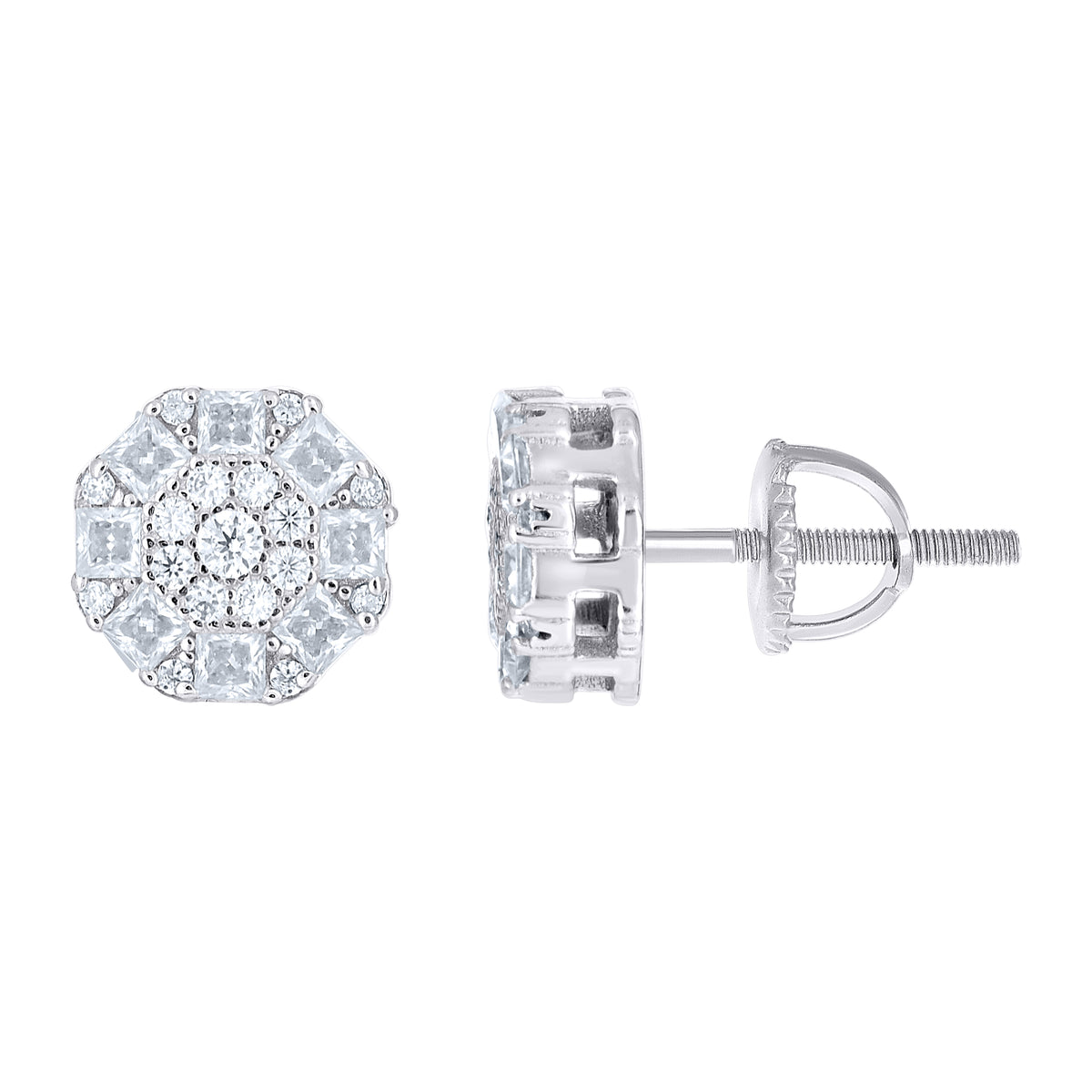 925 Sterling Silver Womens Round Princess-cut 0.31ct, 0.91ct Moissanite Round Fashion Stud Earrings