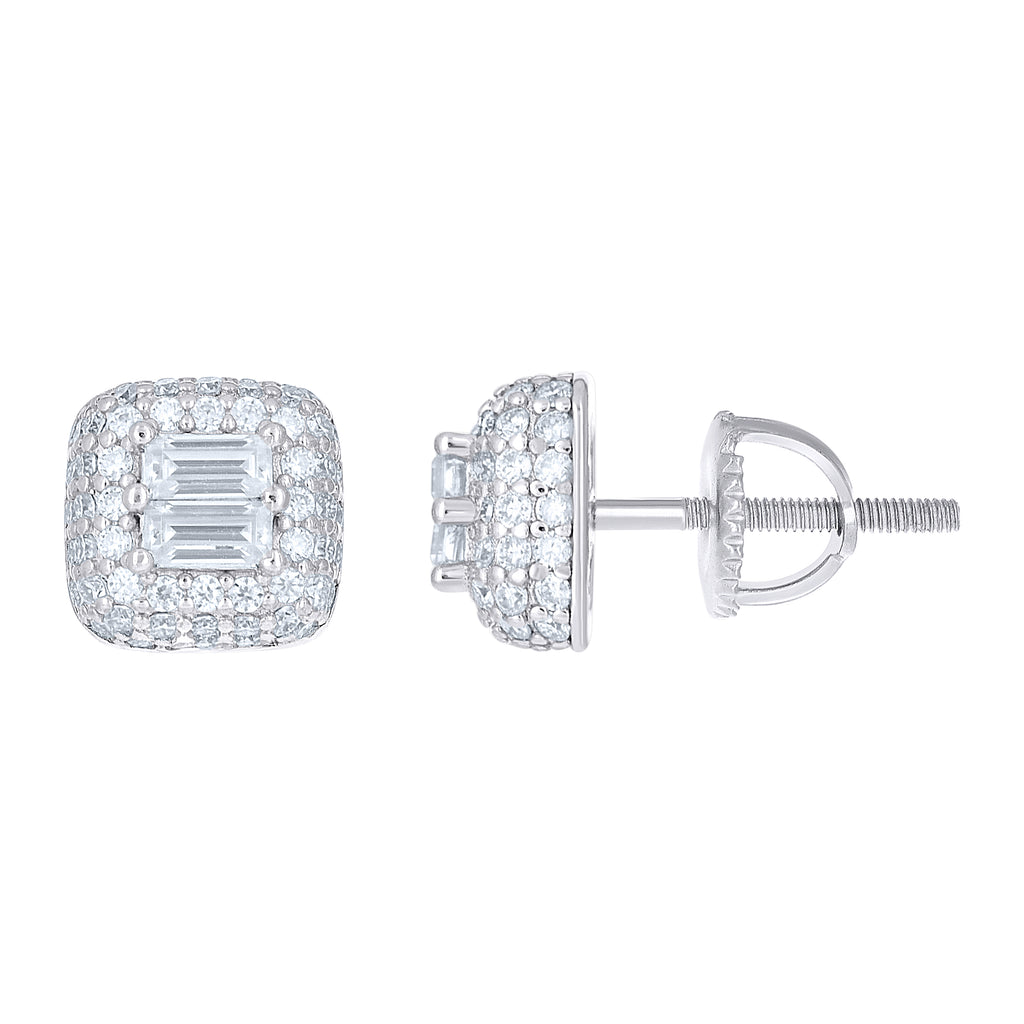 925 Sterling Silver Womens Round Baguette 0.96ct, 0.56ct Moissanite Square Fashion Stud Earrings