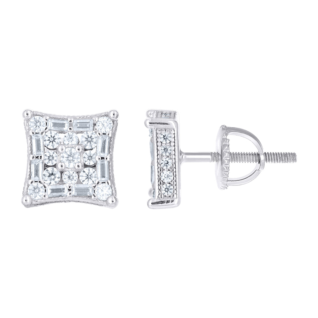 925 Sterling Silver Unisex Round Baguette 0.68ct, 0.44ct Moissanite Square Fashion Stud Earrings