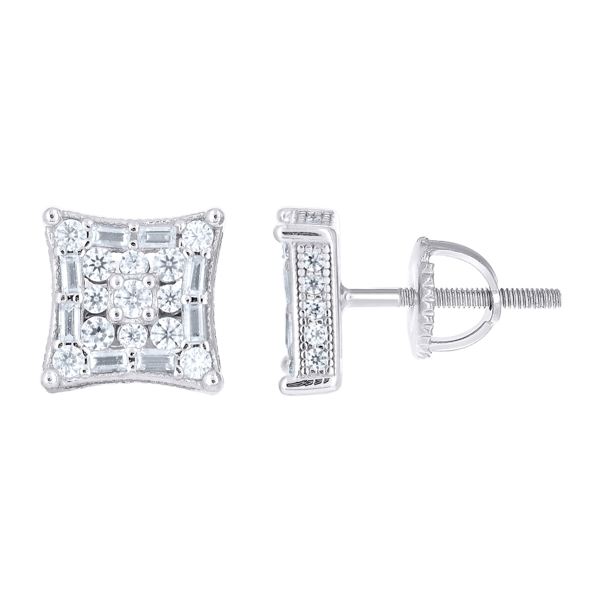 925 Sterling Silver Unisex Round Baguette 0.68ct, 0.44ct Moissanite Square Fashion Stud Earrings