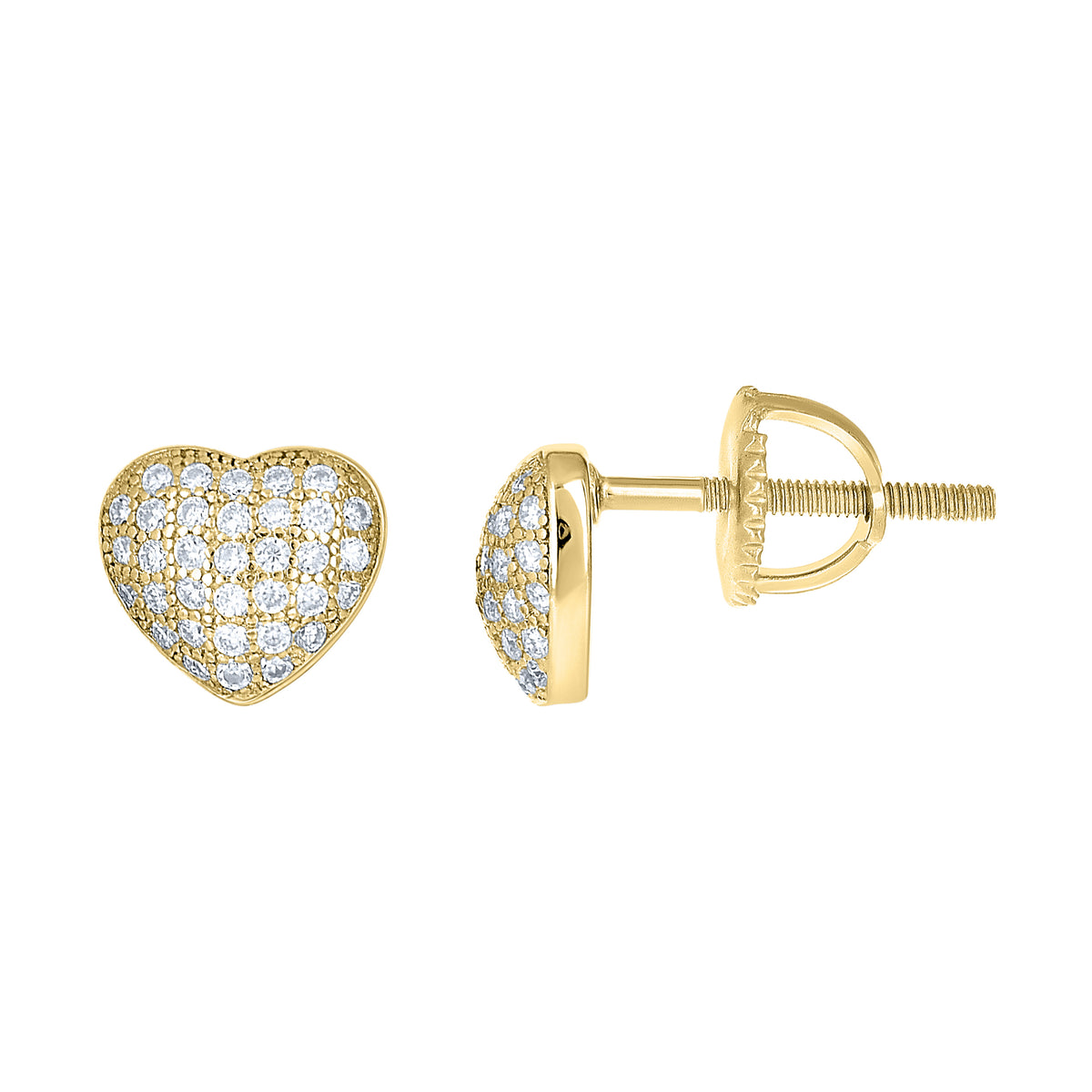 925 Sterling Silver Yellow-tone Womens Cubic-Zirconia Heart Stud Earrings