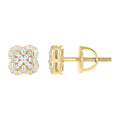 925 Sterling Silver Yellow-tone Womens Round Baguette Cubic-Zirconia Clover Good Luck Stud Earrings