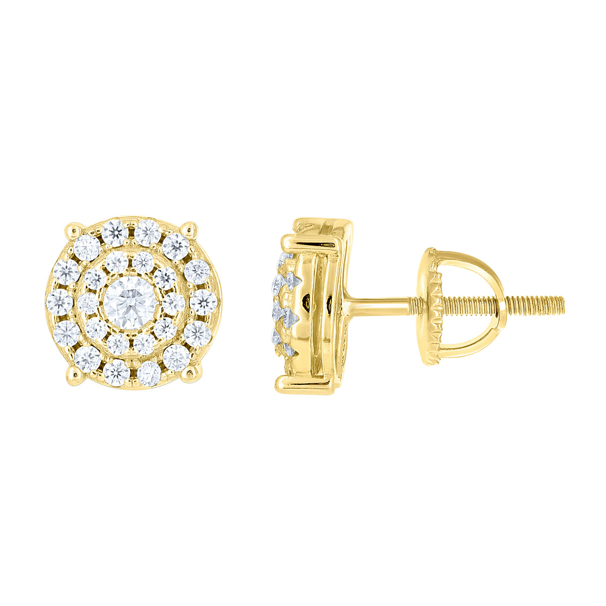 925 Sterling Silver Yellow-tone Unisex Cubic-Zirconia Round Fashion Stud Earrings