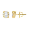925 Sterling Silver Yellow-tone Unisex Round Baguette Cubic-Zirconia Round Fashion Stud Earrings