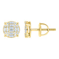 925 Sterling Silver Yellow-tone Unisex Round Baguette Cubic-Zirconia Round Fashion Stud Earrings