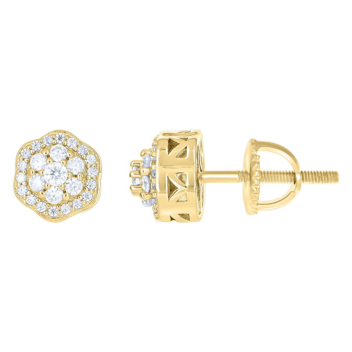 925 Sterling Silver Yellow-tone Womens Cubic-Zirconia Flower Fashion Stud Earrings
