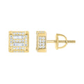 925 Sterling Silver Yellow-tone Unisex Round Baguette Cubic-Zirconia Square Fashion Stud Earrings