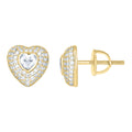 925 Sterling Silver Yellow-tone Womens Round Heart Cubic-Zirconia Heart Stud Earrings