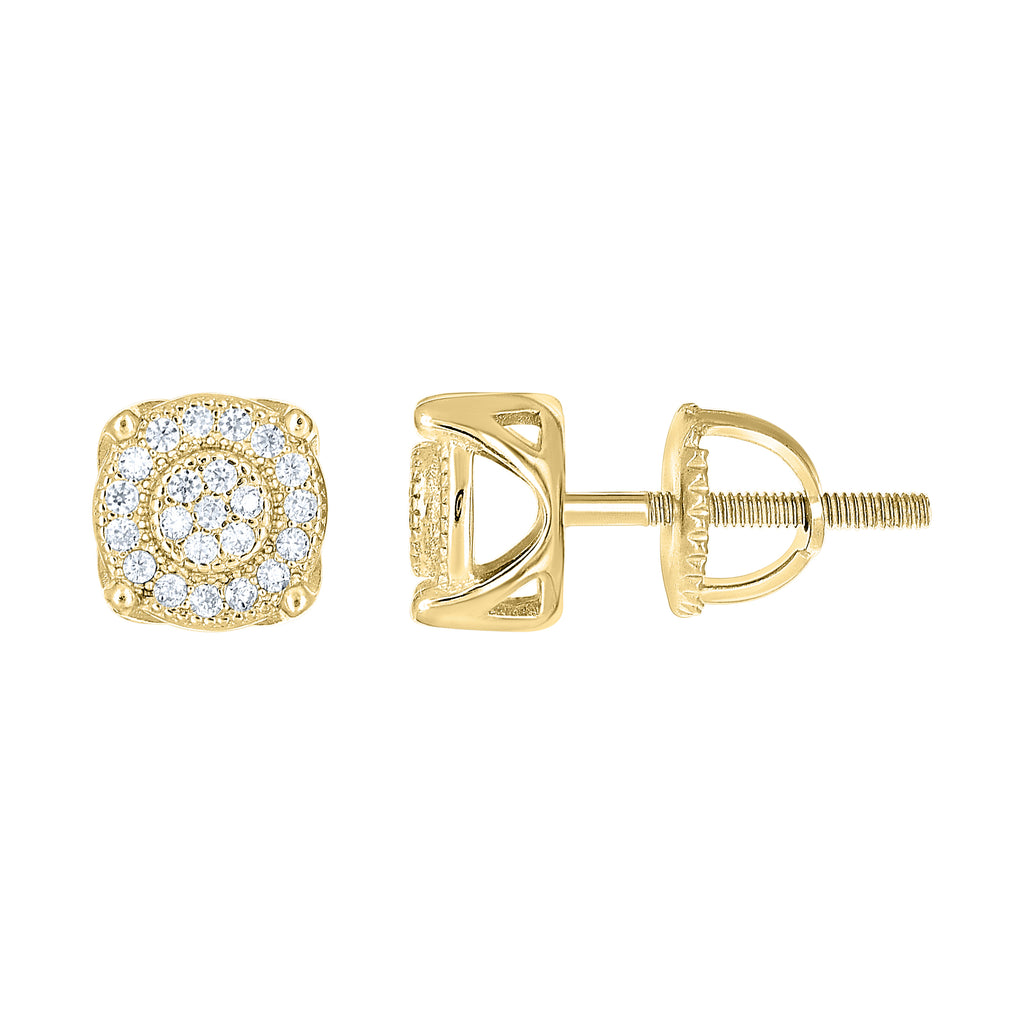 925 Sterling Silver Yellow-tone Unisex Cubic-Zirconia Round Fashion Stud Earrings