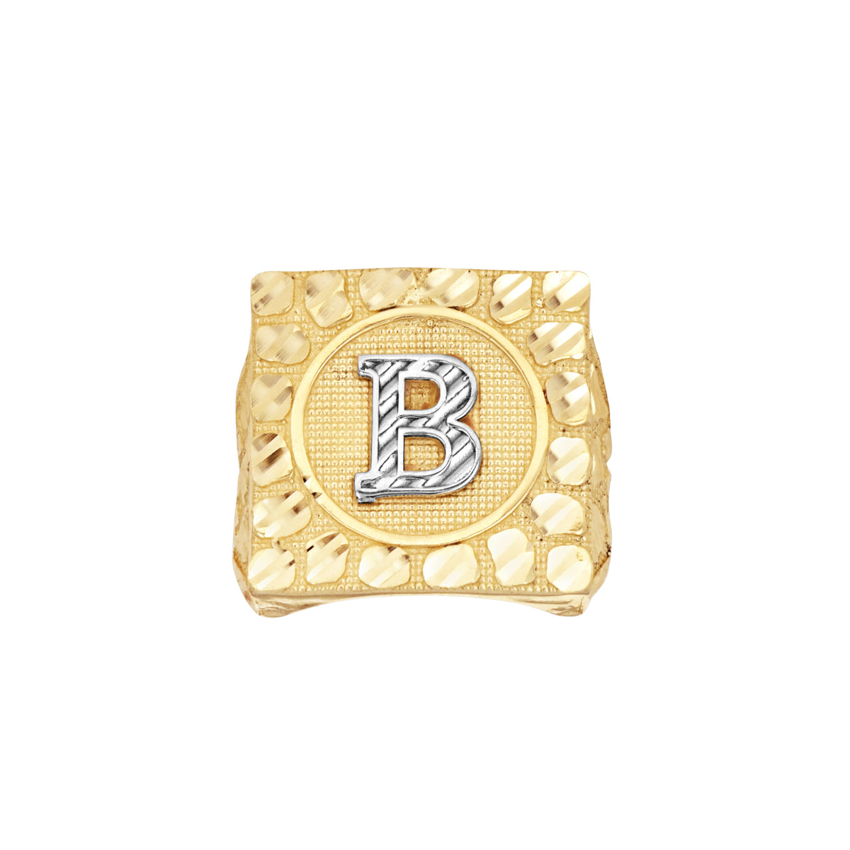 10K Two-Tone Gold Unisex Initial Alphabet B Nugget Ring
