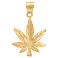 10K Yellow Gold Mens Diamond-Cut Marijuana Leaf Charm Pendant