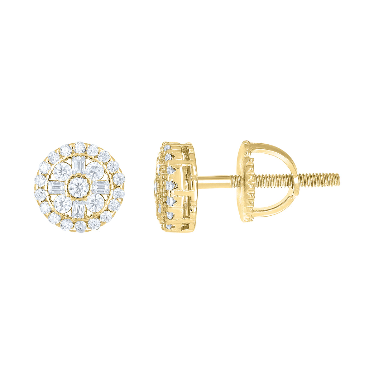 925 Sterling Silver Yellow-Tone Womens Round Baguette 0.36ct, 0.15ct Moissanite Round Fashion Stud Earrings