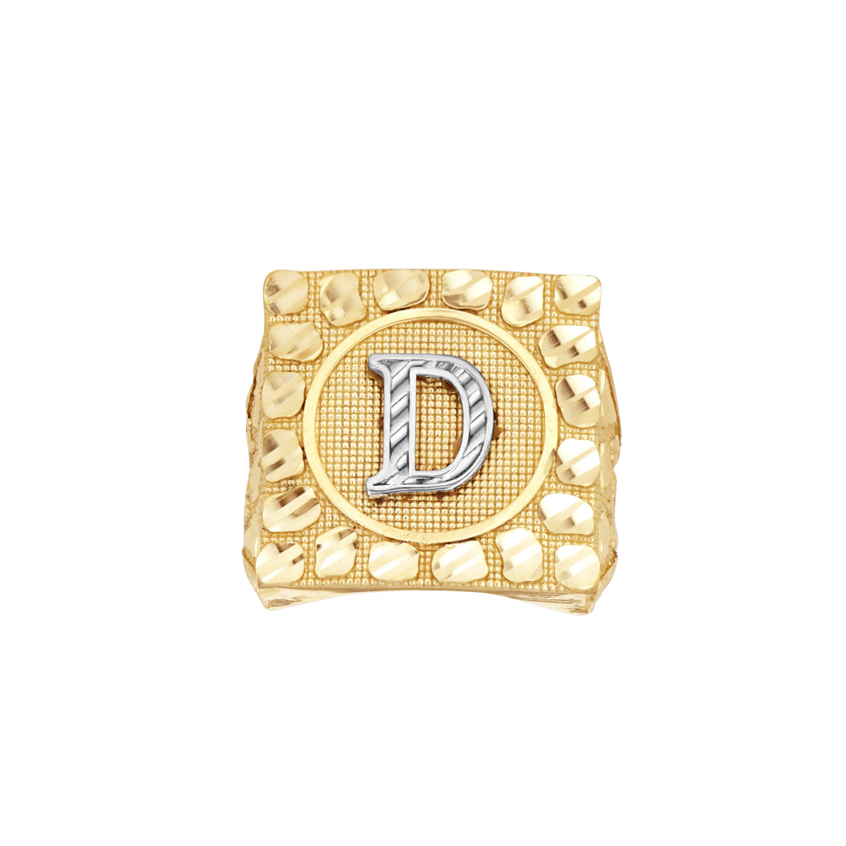 10K Two-Tone Gold Unisex Initial Alphabet D Nugget Ring