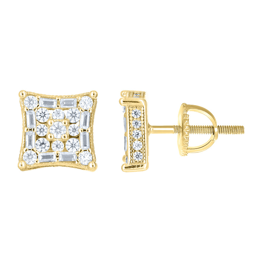 925 Sterling Silver Yellow-Tone Unisex Round Baguette 0.68ct, 0.44ct Moissanite Square Fashion Stud Earrings