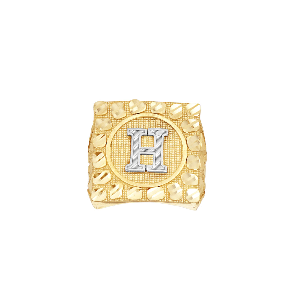 10K Two-Tone Gold Unisex Initial Alphabet H Nugget Ring