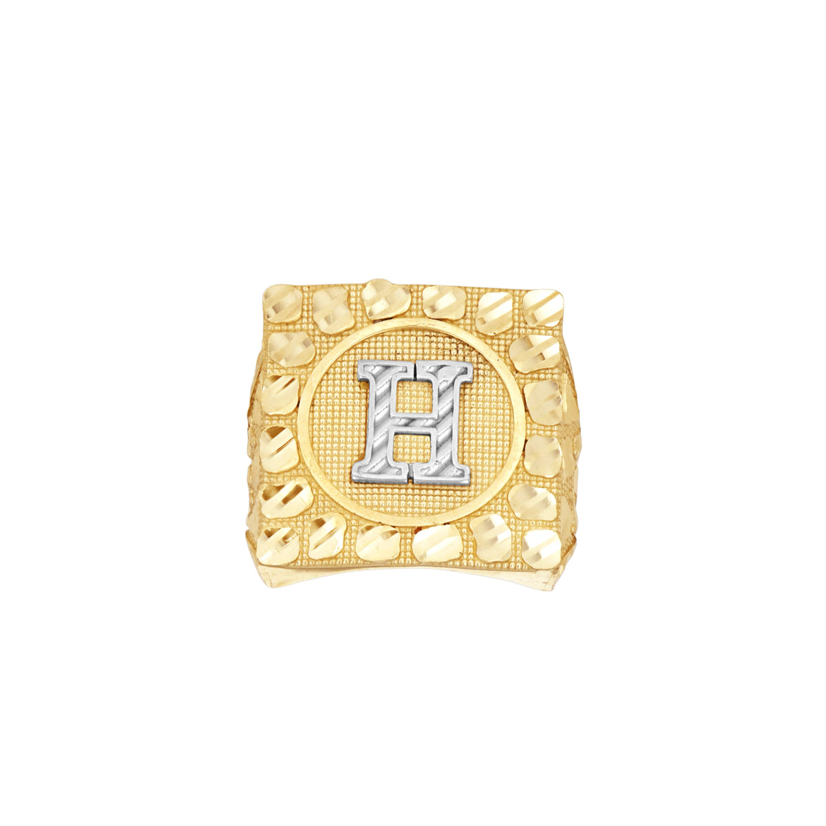 10K Two-Tone Gold Unisex Initial Alphabet H Nugget Ring