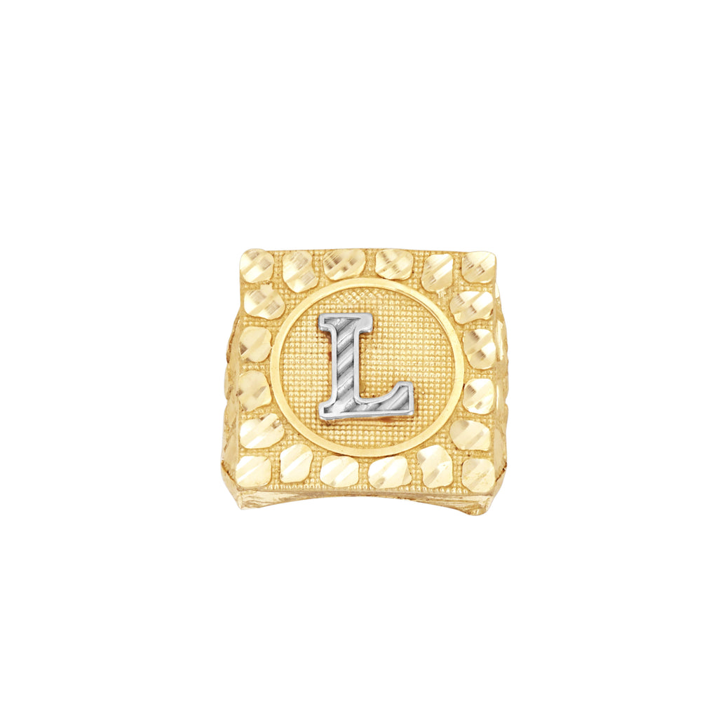 10K Two-Tone Gold Unisex Initial Alphabet L Nugget Ring