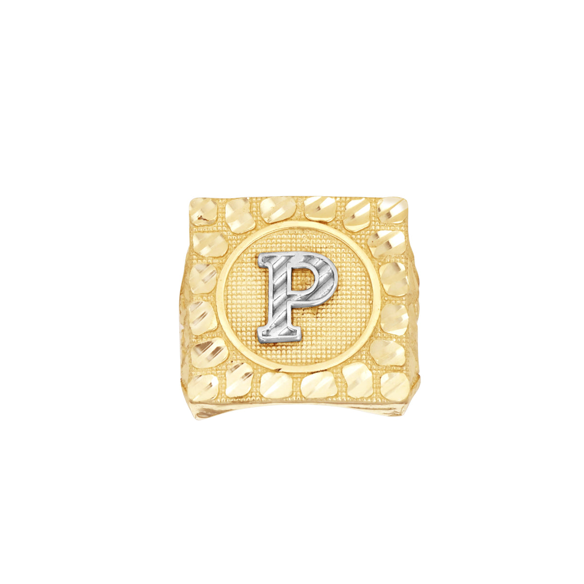 10K Two-Tone Gold Unisex Initial Alphabet P Nugget Ring