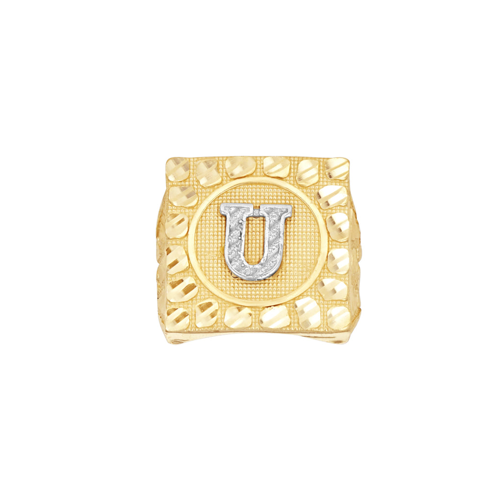 10K Two-Tone Gold Unisex Initial Alphabet U Nugget Ring