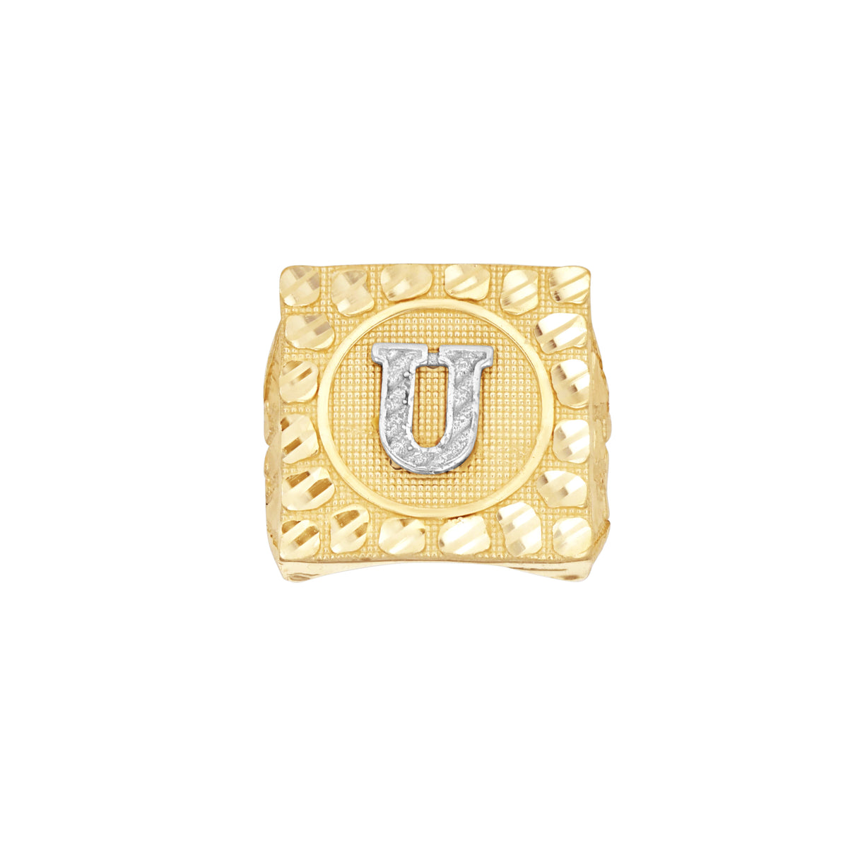 10K Two-Tone Gold Unisex Initial Alphabet U Nugget Ring