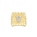 10K Two-Tone Gold Unisex Initial Alphabet V Nugget Ring
