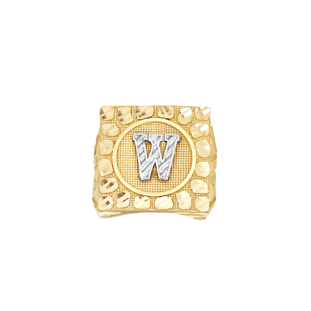 10K Two-Tone Gold Unisex Initial Alphabet W Nugget Ring