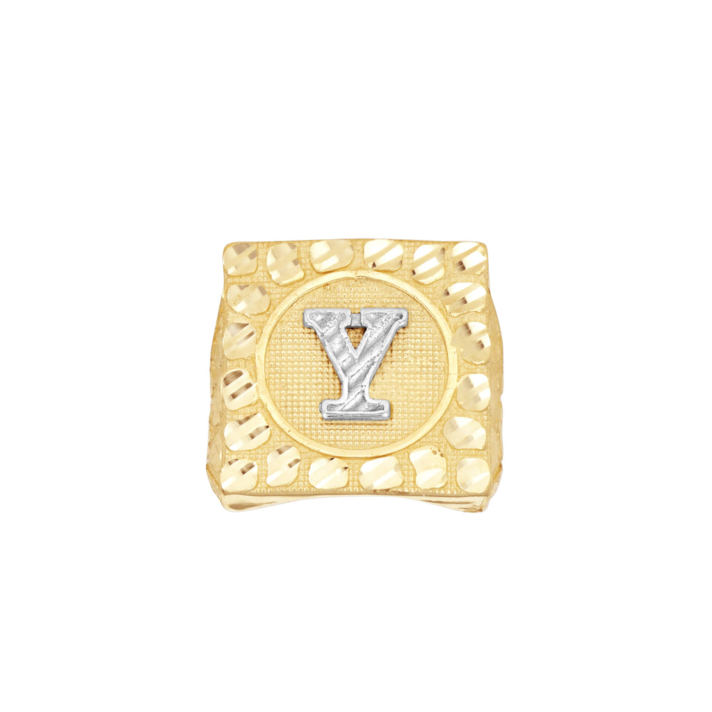 10K Two-Tone Gold Unisex Initial Alphabet Y Nugget Ring