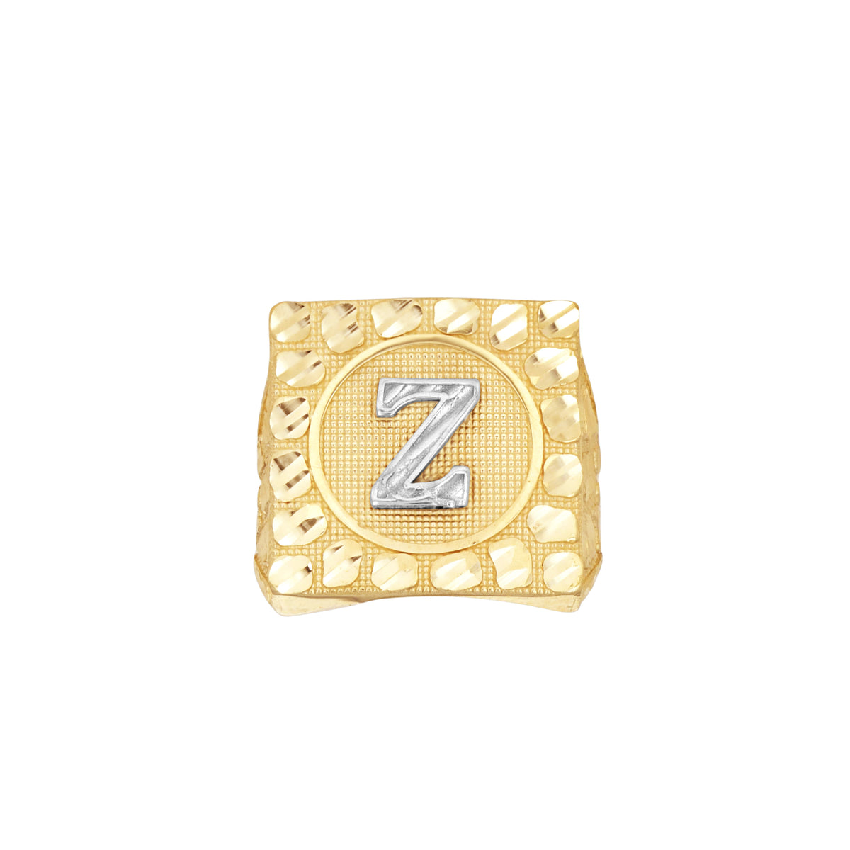 10K Two-Tone Gold Unisex Initial Alphabet Z Nugget Ring