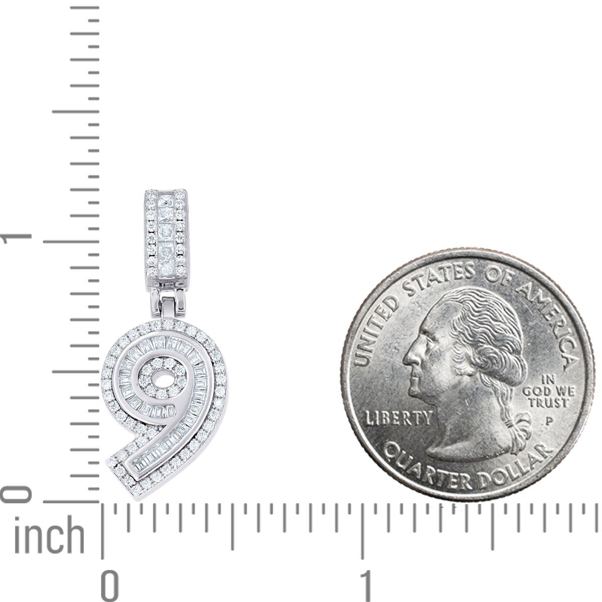 925 Sterling Silver Round Baguette 0.35ct, 0.57ct Moissanite Initial Number 9 Charm Pendant