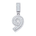 925 Sterling Silver Round Baguette 0.35ct, 0.57ct Moissanite Initial Number 9 Charm Pendant