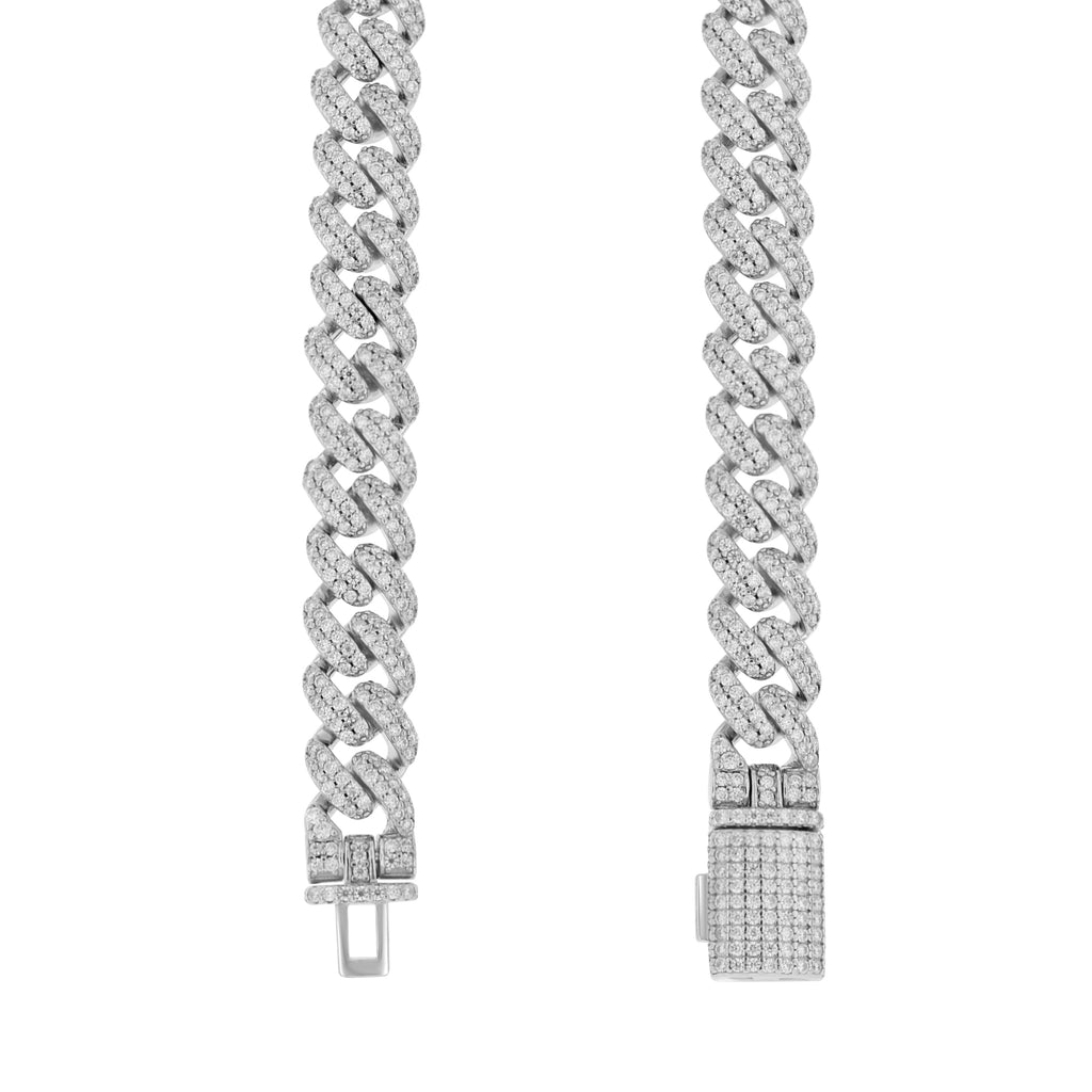 925 Sterling Silver Unisex 10.52ct Moissanite Cuban Chain Necklace 8mm 18 Inches