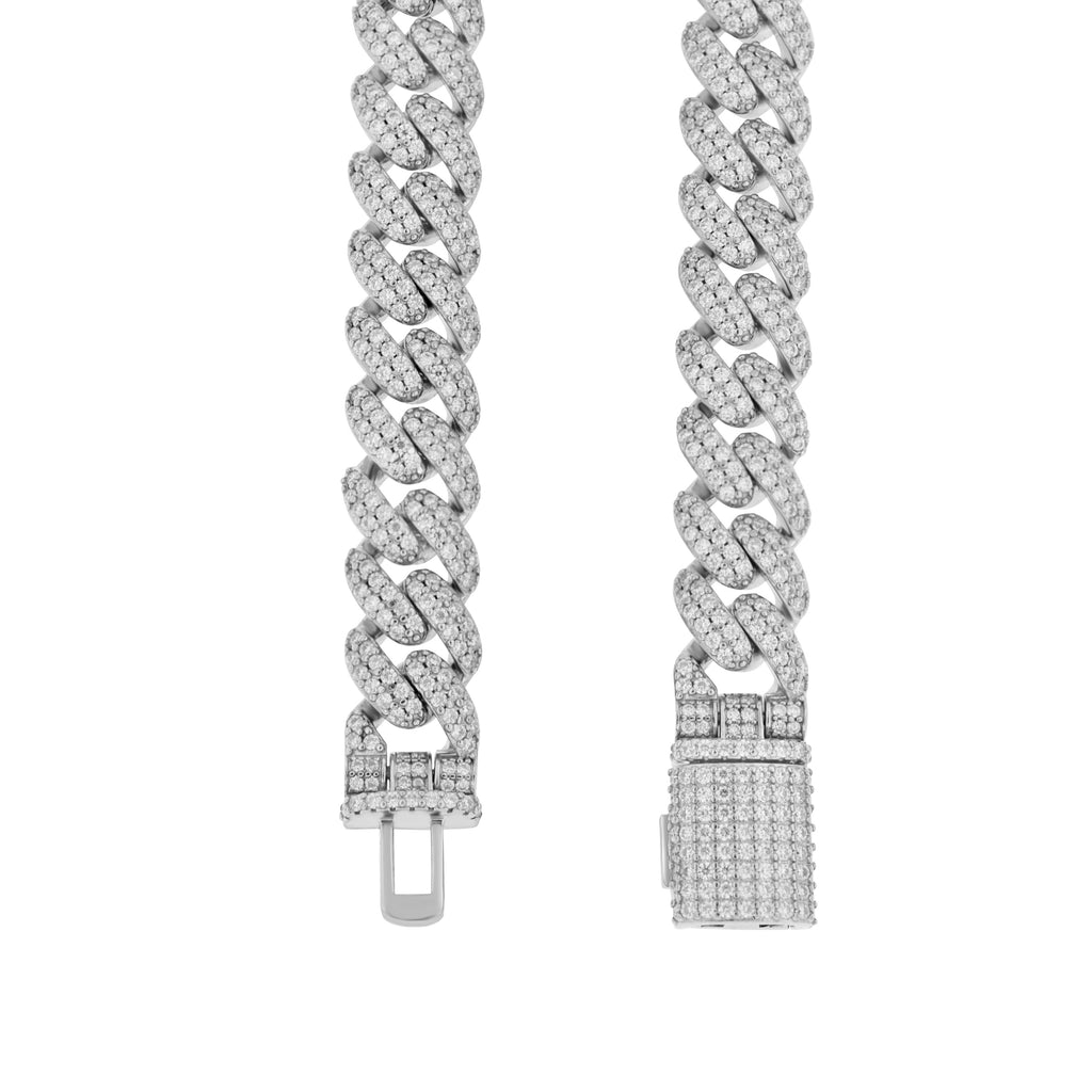 925 Sterling Silver Unisex 18.35ct Moissanite Cuban Chain Necklace 10mm 24 Inches