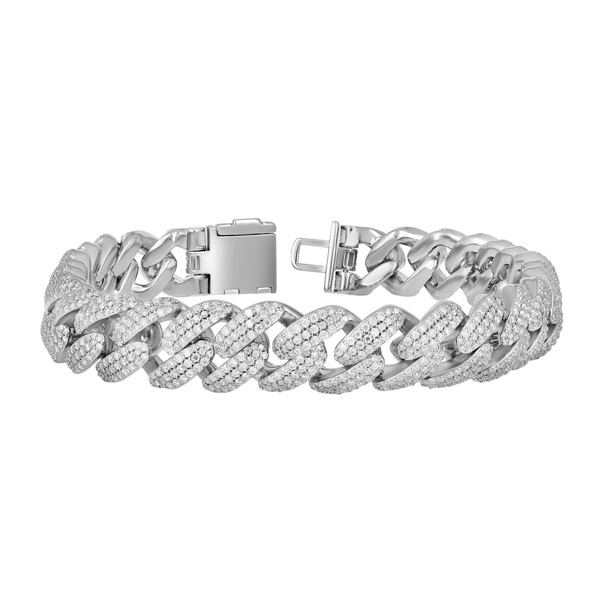 925 Sterling Silver Unisex Moissanite Cuban Chain Bracelet 12mm