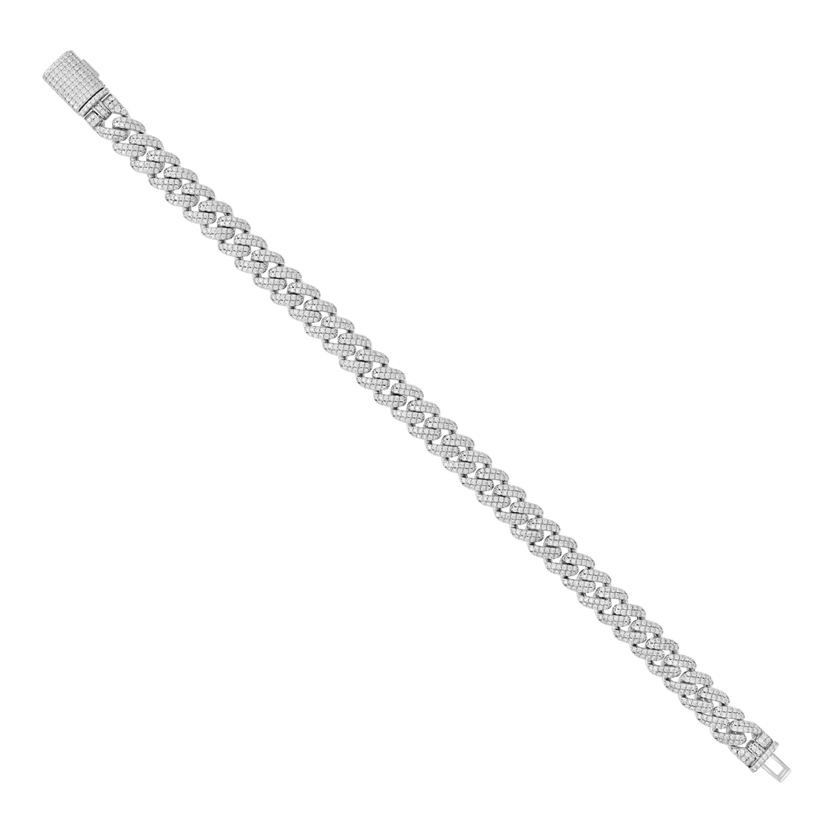 925 Sterling Silver Unisex Baguette Round 10.43ct, 10.94ct Moissanite Cuban Chain Necklace 8mm 22 Inches