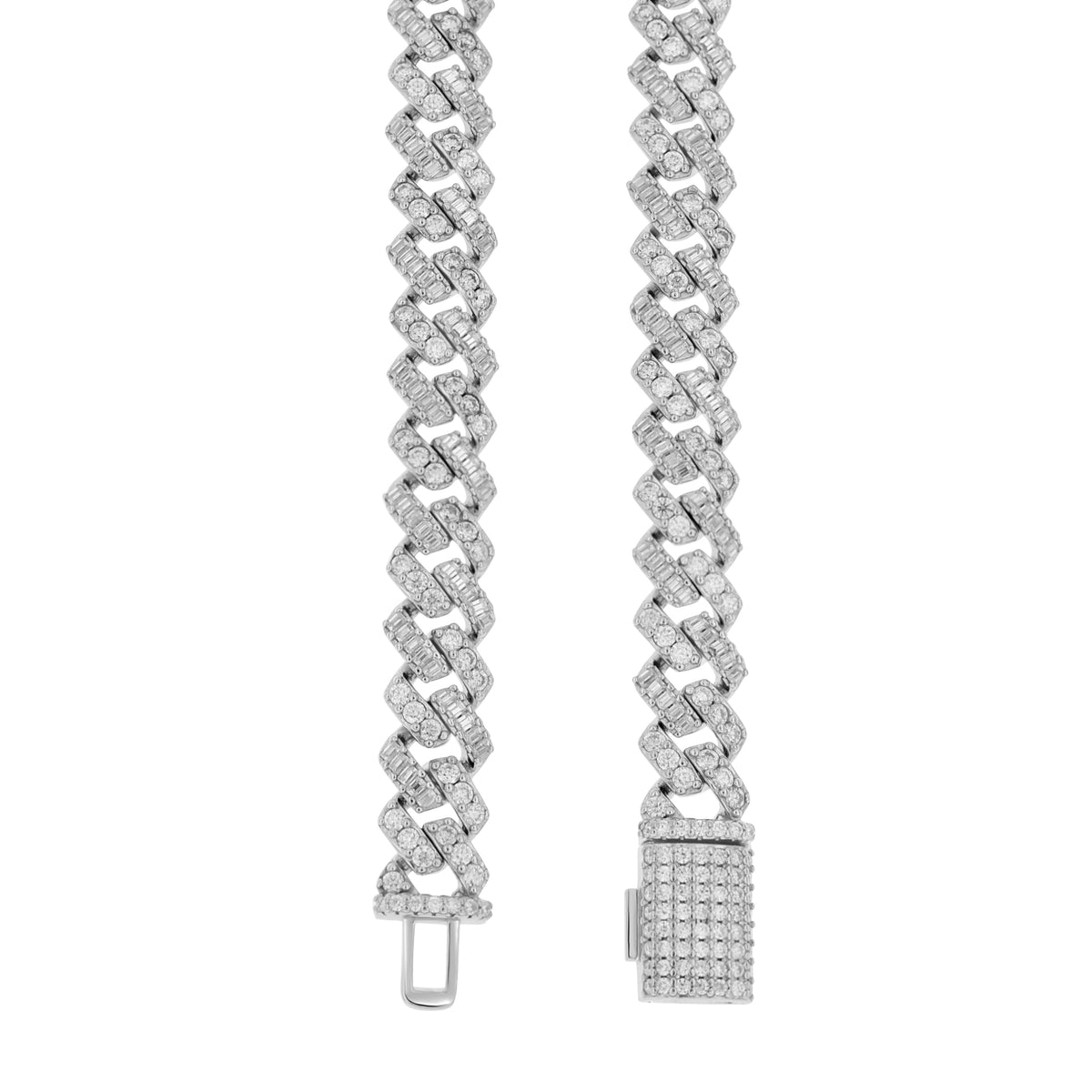 925 Sterling Silver Unisex Baguette Round 7.94ct, 7.79ct Moissanite Cuban Chain Necklace 8mm 16 Inches